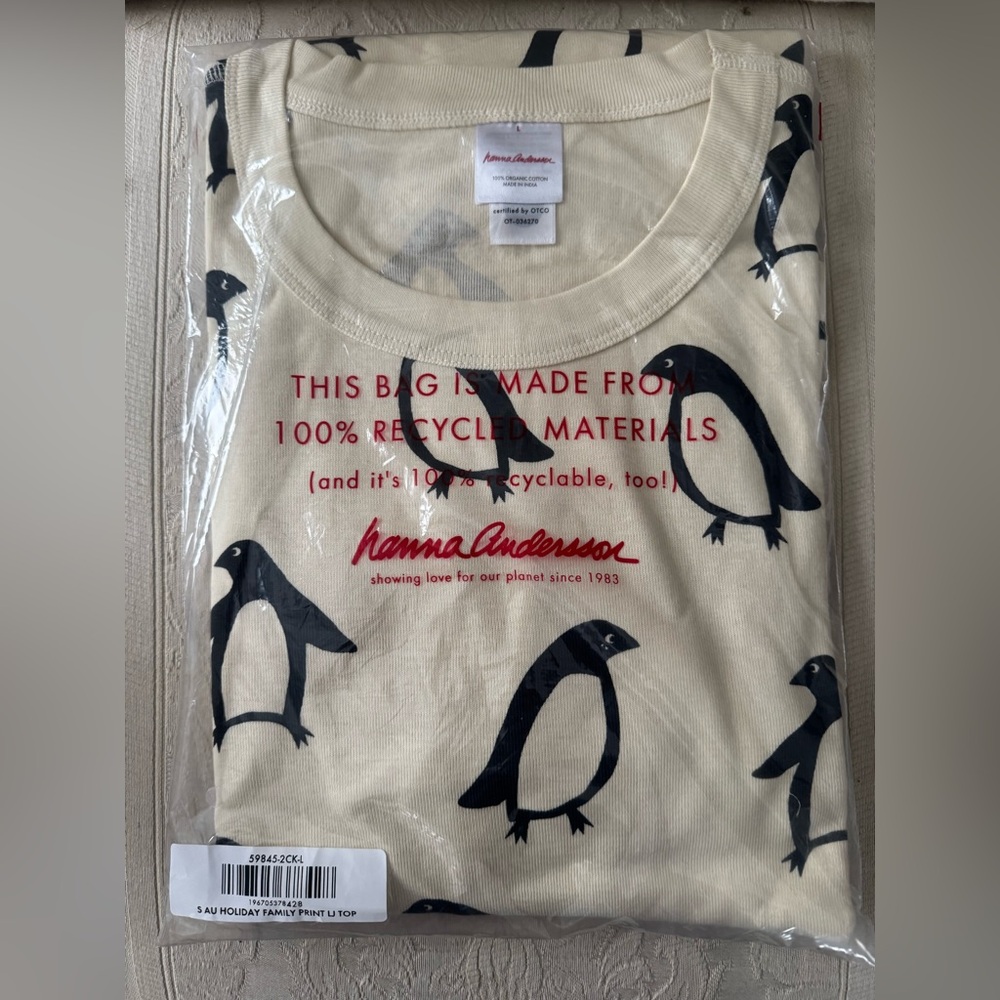 Hanna Andersson Cream Shirt with Black Penguin Design